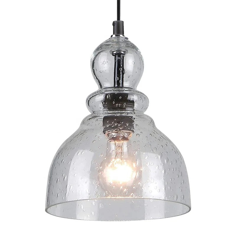 Black pendant lamp with clear rounded glass shade