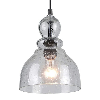 Black pendant lamp with clear rounded glass shade