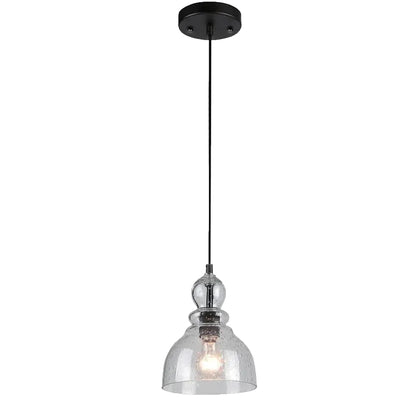 Black pendant lamp with clear rounded glass shade