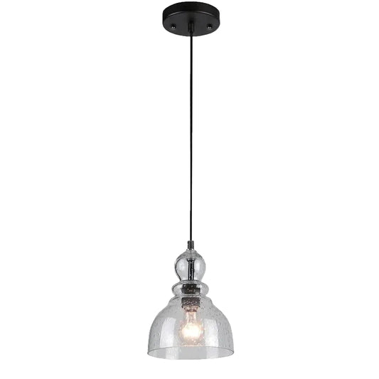 Black pendant lamp with clear rounded glass shade