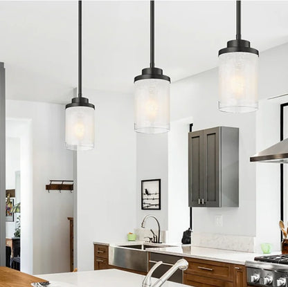 Black pendant lamp with cylindrical frosted glass shade