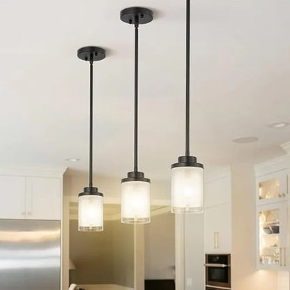Black pendant lamp with cylindrical frosted glass shade