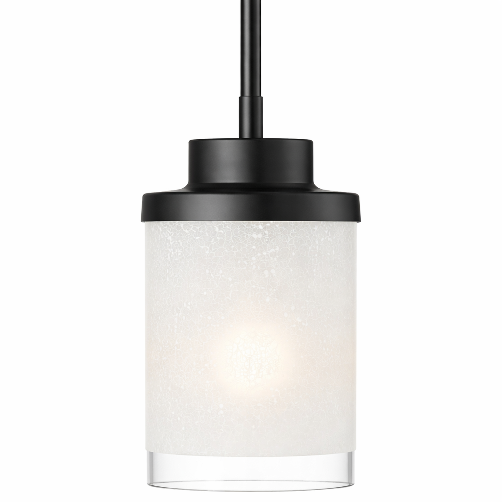 Black pendant lamp with cylindrical frosted glass shade
