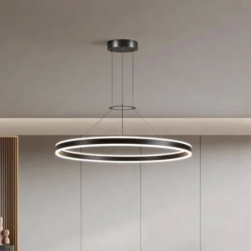 Black pendant lamp with single circular ring element
