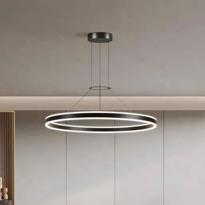 Black pendant lamp with single circular ring element