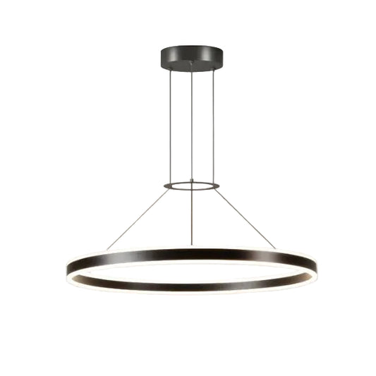 Black pendant lamp with single circular ring element