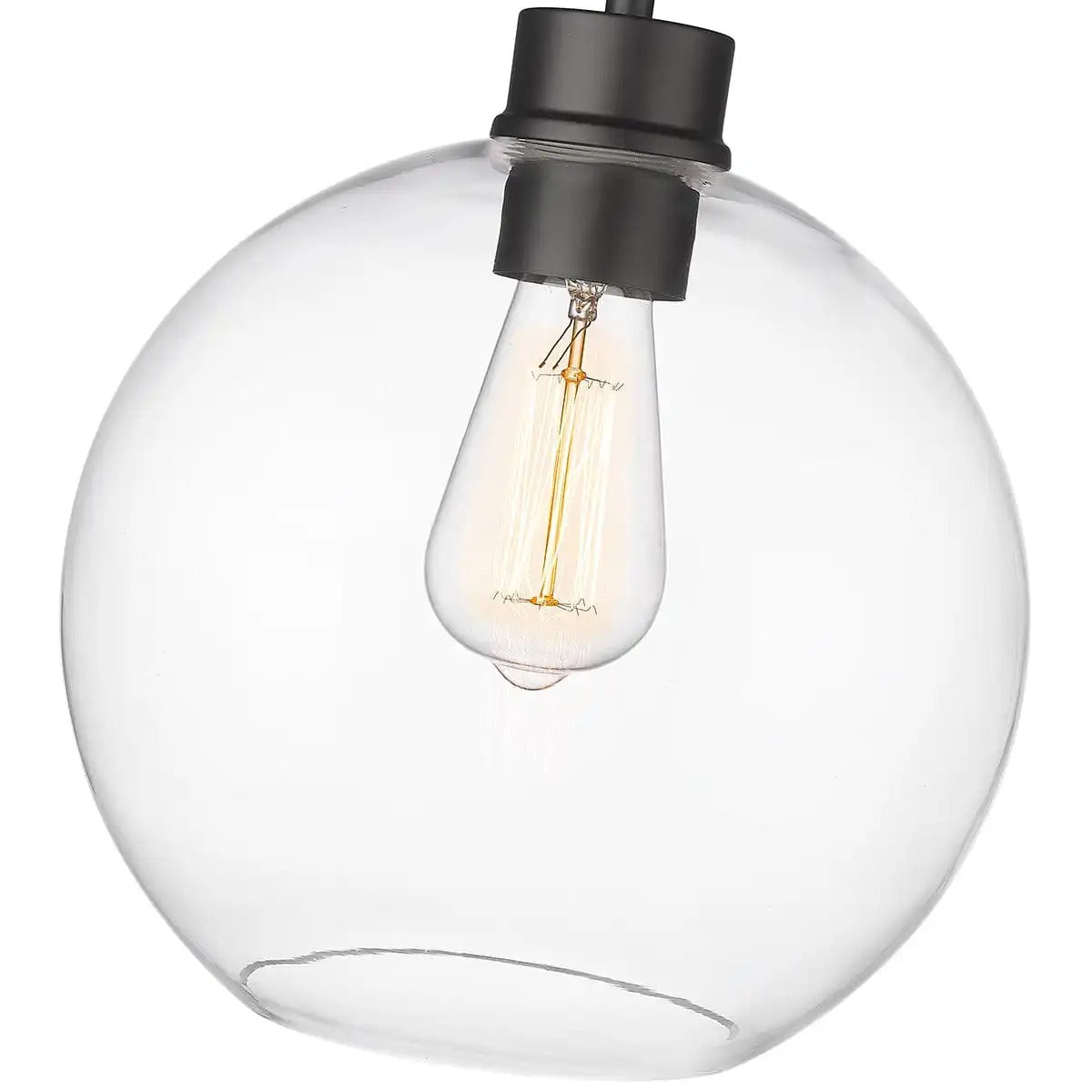 Black pendant lamp with spherical clear glass shade