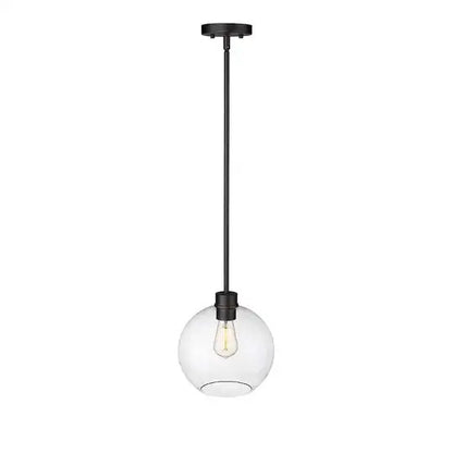 Black pendant lamp with spherical clear glass shade
