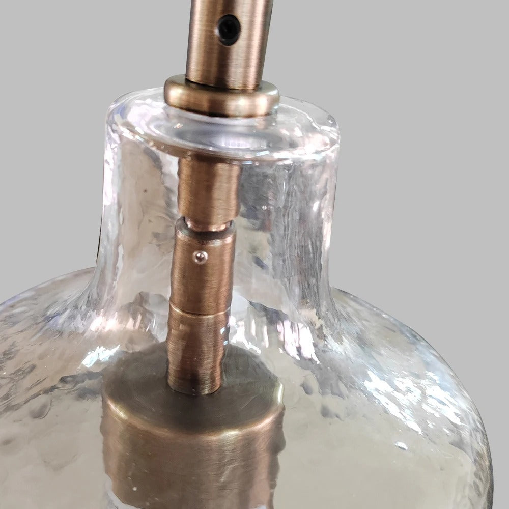 Brass pendant lamp with clear cylindrical glass shade