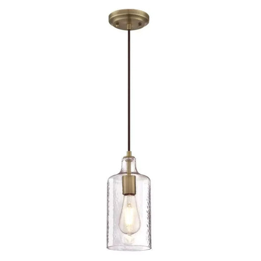 Brass pendant lamp with clear cylindrical glass shade