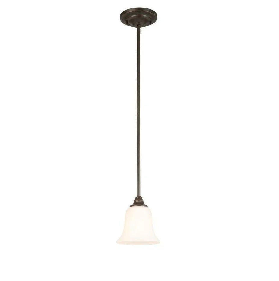 Bronze pendant lamp with bell-shaped frosted glass shade