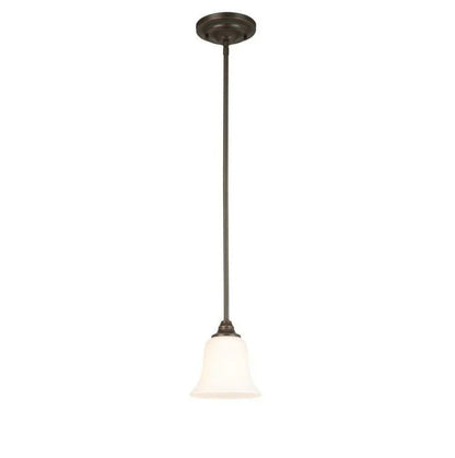 Bronze pendant lamp with bell-shaped frosted glass shade