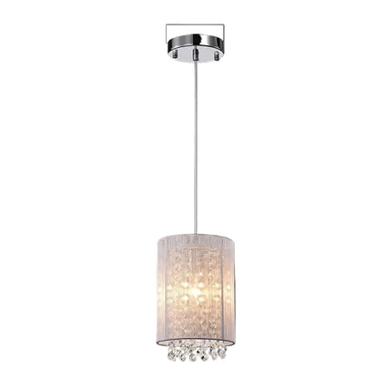 Chrome pendant lamp with cylindrical textured shade and crystals