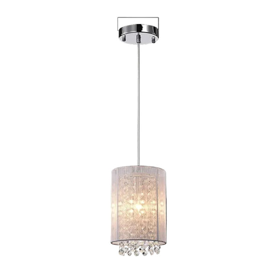 Chrome pendant lamp with cylindrical textured shade and crystals