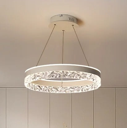 Chrome pendant lamp with textured circular ring shade