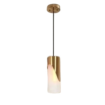 Gold-colored pendant lamp with cylindrical glass shade