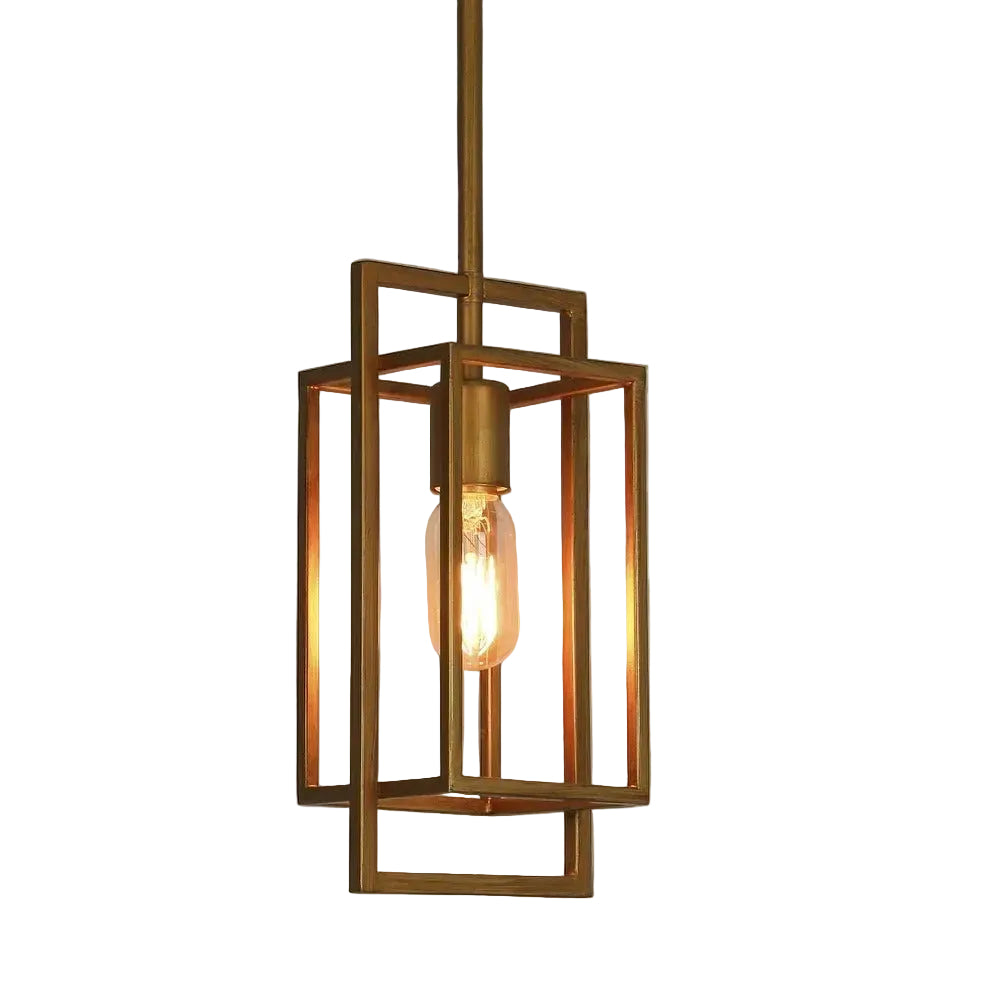 Gold-colored pendant lamp with open rectangular frame