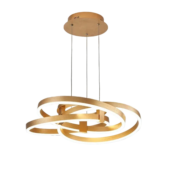 Gold-colored pendant lamp with overlapping circular ring elements