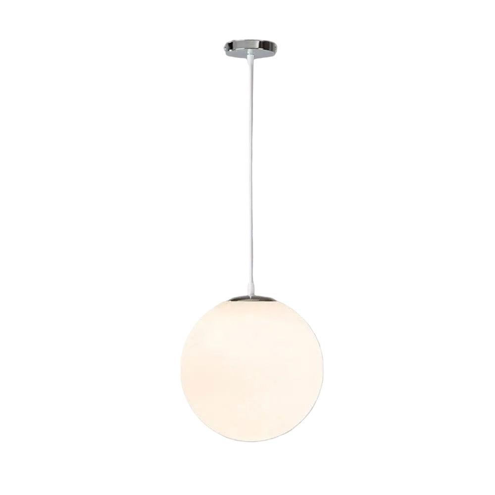 White pendant lamp with spherical frosted glass shade