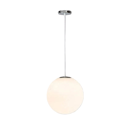 White pendant lamp with spherical frosted glass shade