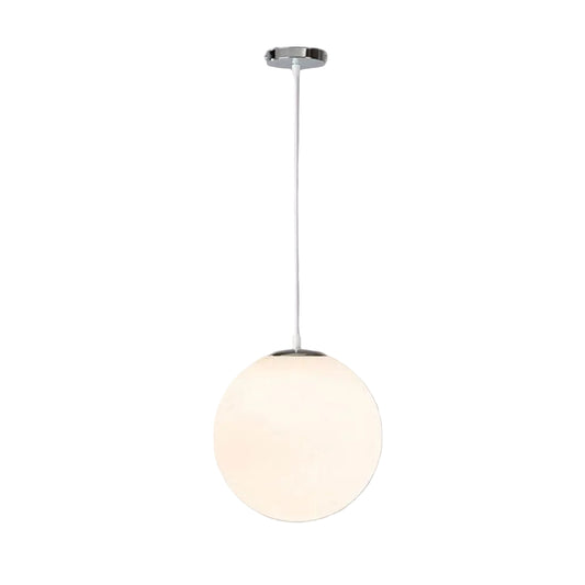 White pendant lamp with spherical frosted glass shade